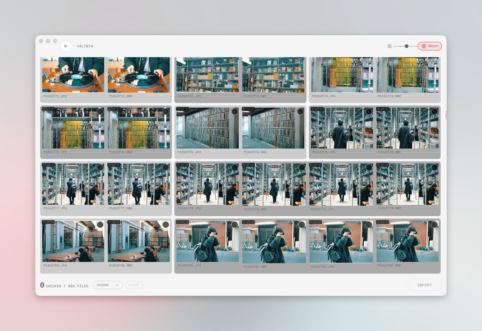 Photo selection screen